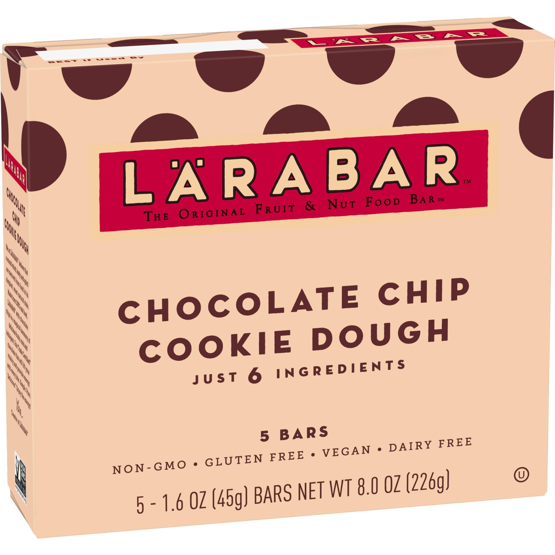 slide 1 of 10, LÄRABAR Fruit And Nut Bar - Chocolate Chip Cookie Dough 5 Bars, 5 ct; 1.6 oz