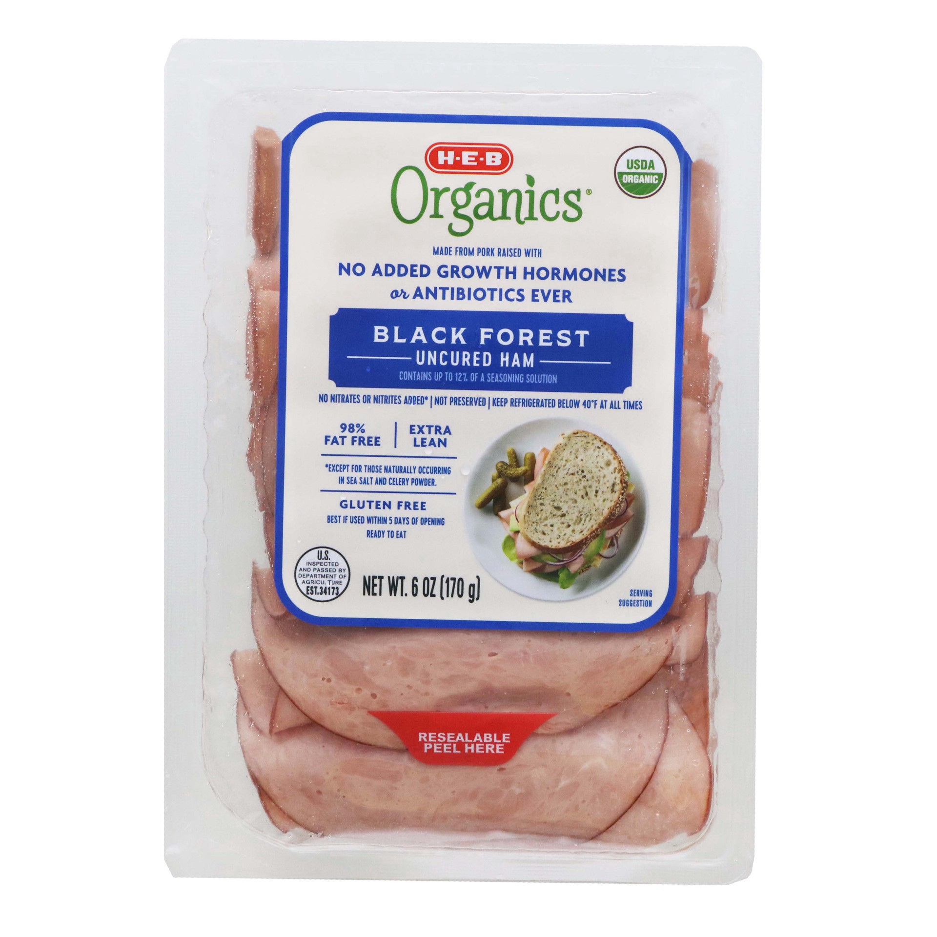 slide 1 of 1, H-E-B Organics Black Forest Uncured Ham Lunch Meat, 6 oz