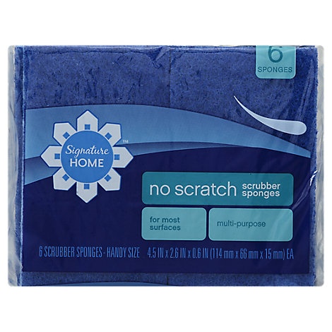 slide 1 of 1, Signature Select/Home Scrubber Sponges No Scratch Handy Size, 6 ct