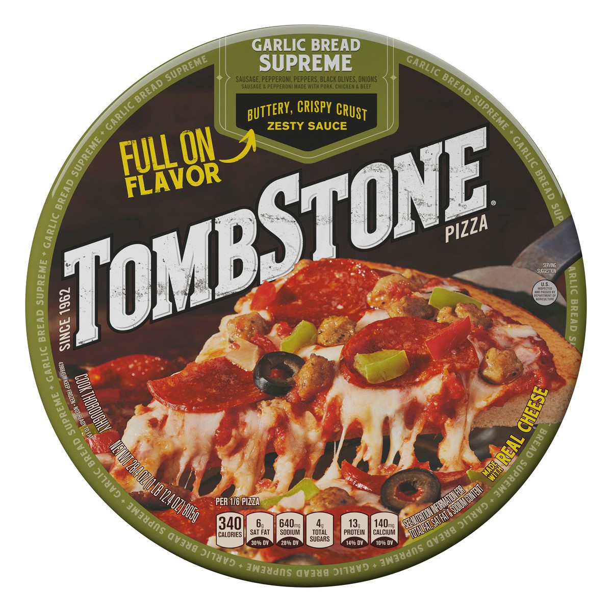 slide 1 of 8, Tombstone Garlic Bread Supreme Frozen Pizza, 28.4 oz