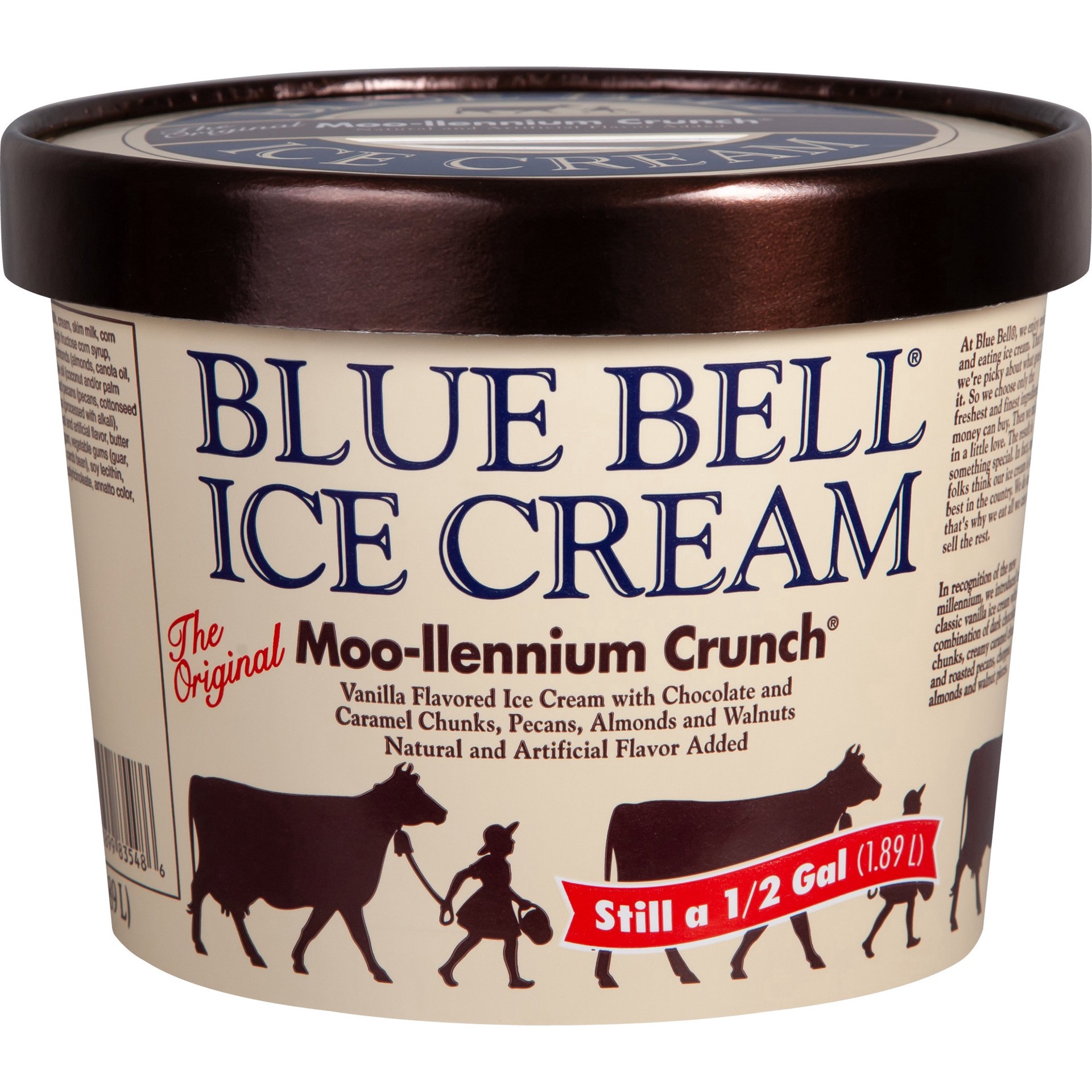 slide 1 of 1, Blue Bell Moo-llenium Cream Crunch Ice Cream, 1/2 gal