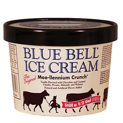 slide 1 of 1, Blue Bell Moo-llenium Cream Crunch Ice Cream, 1/2 gal