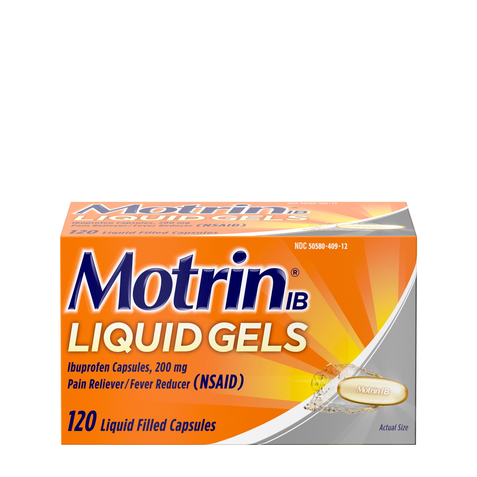 slide 2 of 10, Motrin IB Liquid Gels, Ibuprofen 200 mg, Pain Reliever & Fever Reducer Minor Arthritis Pain, Muscular Aches, Headache, Menstrual Cramps & Backache, NSAID, 120 Ct, 120 ct