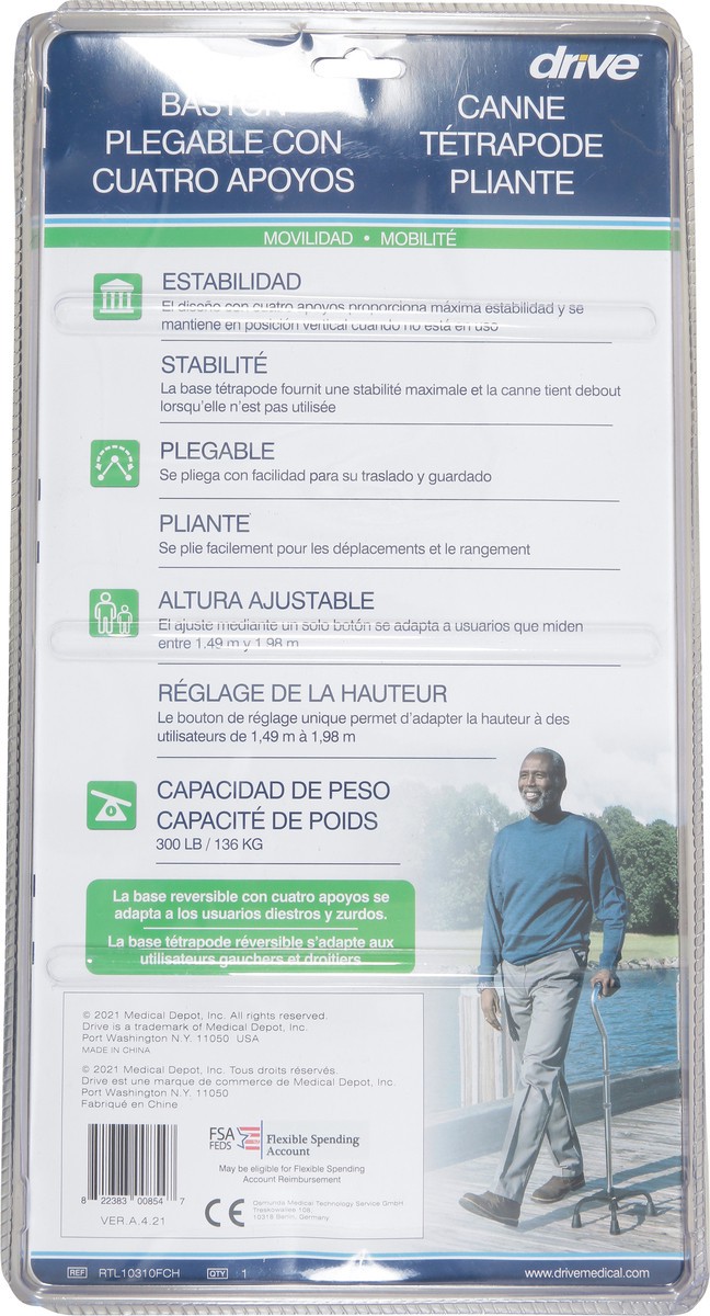 slide 8 of 9, Drive Folding Mobility Quad Cane 1 ea, 1 ct