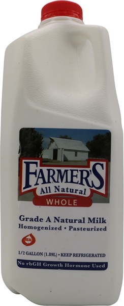 slide 1 of 1, Farmer's Whole Milk, 1/2 gal