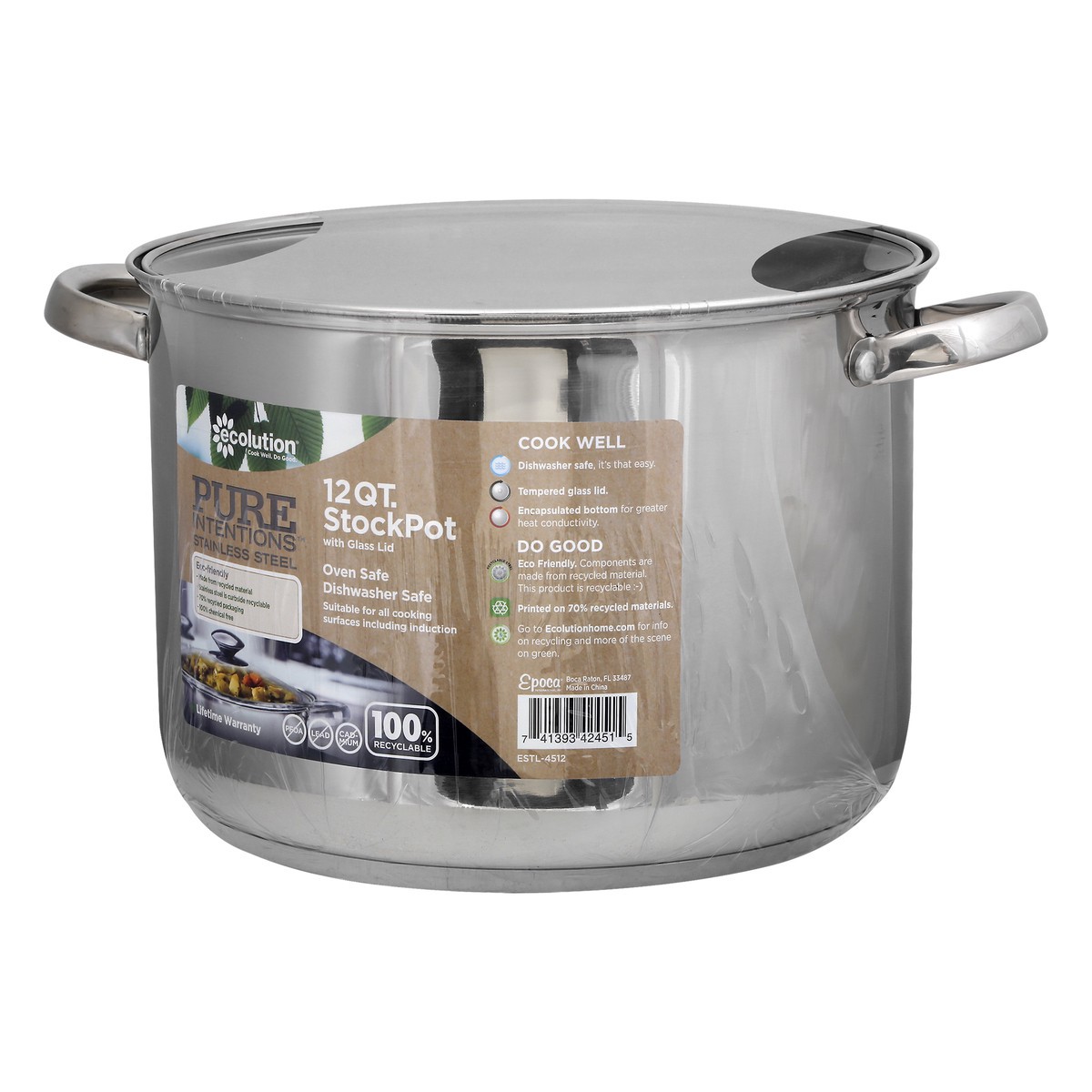 slide 8 of 11, Ecolution Epoca Pure Intentions Silver Stainless Steel Stock Pot With Lid, 12 qt