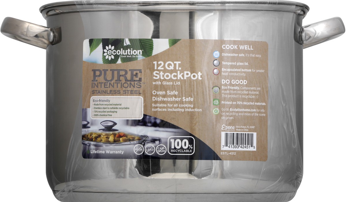slide 10 of 11, Ecolution Epoca Pure Intentions Silver Stainless Steel Stock Pot With Lid, 12 qt