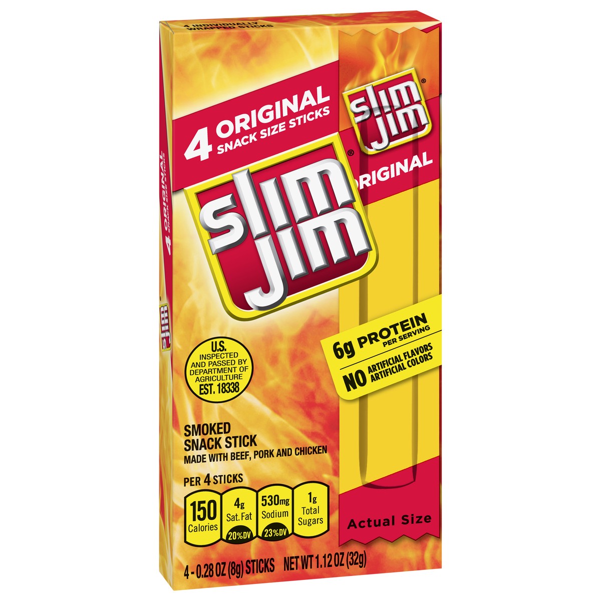 slide 5 of 9, Slim Jim Smoked Original Snack 4 - 0.28 oz Sticks, 4 ct; 1.12 oz