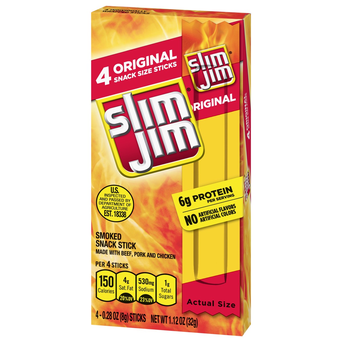 slide 6 of 9, Slim Jim Smoked Original Snack 4 - 0.28 oz Sticks, 4 ct; 1.12 oz