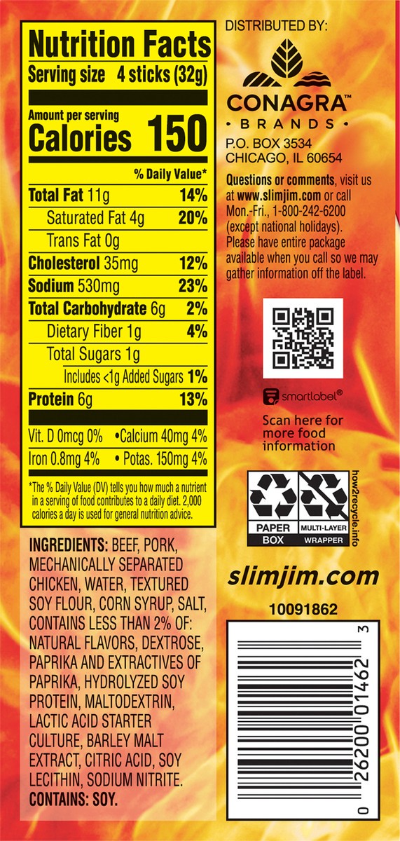 slide 2 of 9, Slim Jim Smoked Original Snack 4 - 0.28 oz Sticks, 4 ct; 1.12 oz