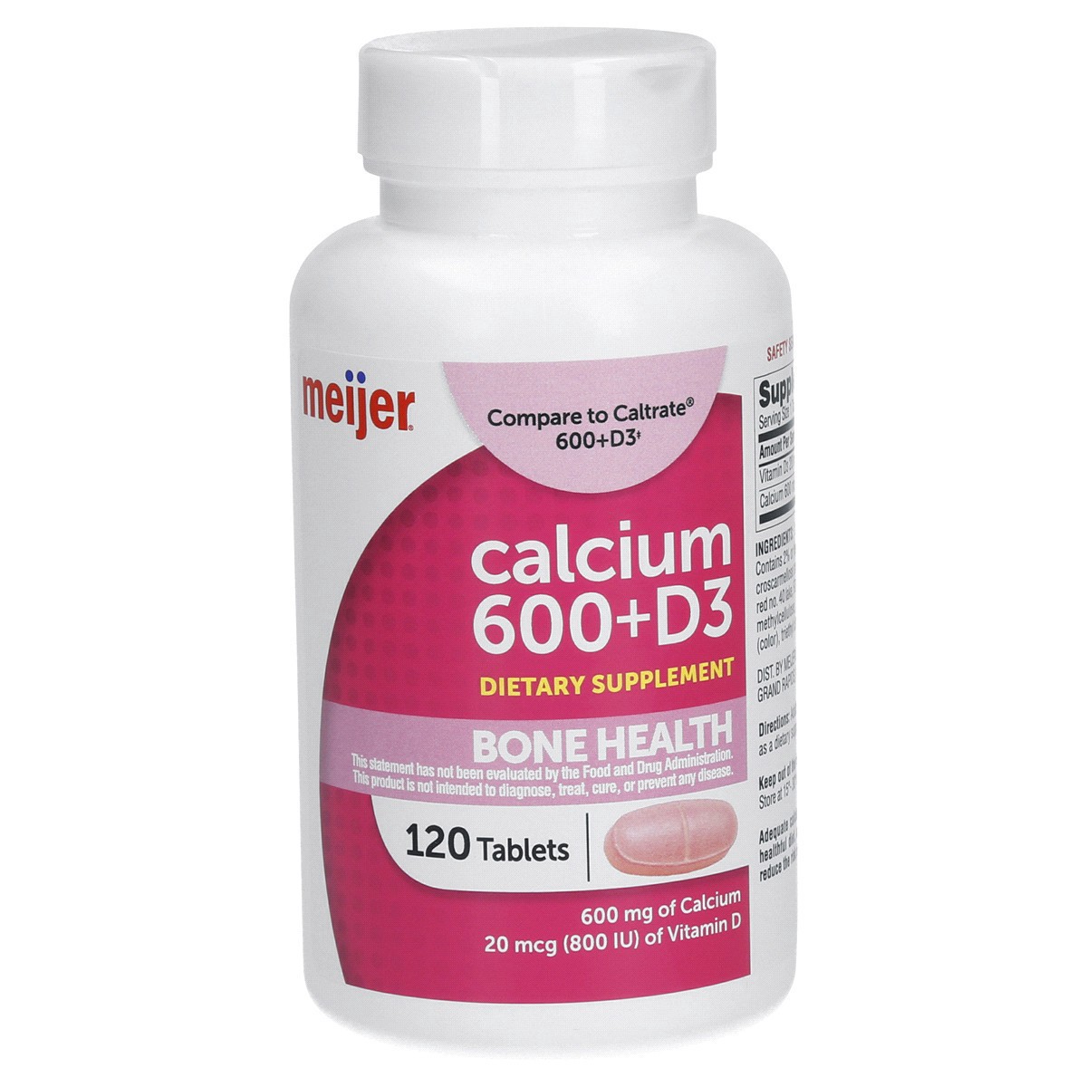 slide 1 of 9, Meijer Calcium + D, 600 mg, 3 tablets, 120 ct