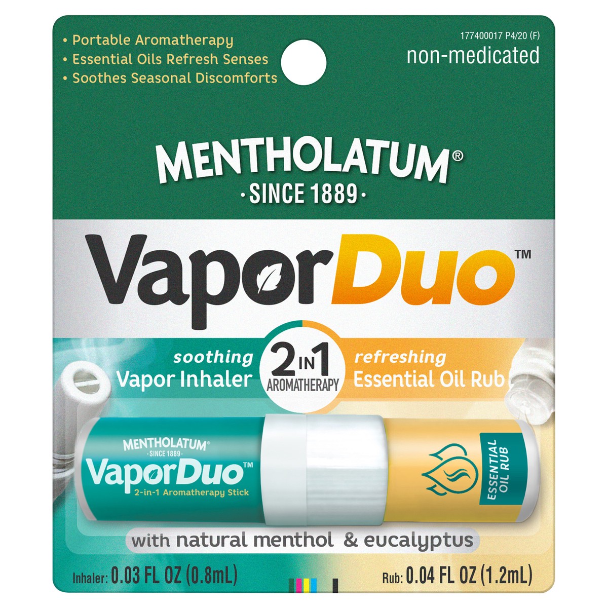 slide 1 of 10, Mentholatum Vapor Duo, Nasal Vapor Inhaler, Essential Oil Rub, 2-in-1 Aromatherapy Stick, 1 ct