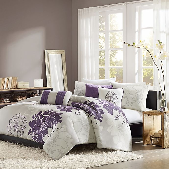 slide 1 of 3, Madison Park Lola Full/Queen Duvet Cover Set - Grey/Purple, 6 ct