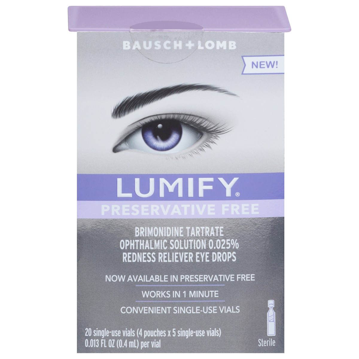 slide 1 of 13, Bausch + Lomb Lumify Preservative-Free Redness Reliever Eye Drops - 4 x 5 Vial Pouches, 4 ct