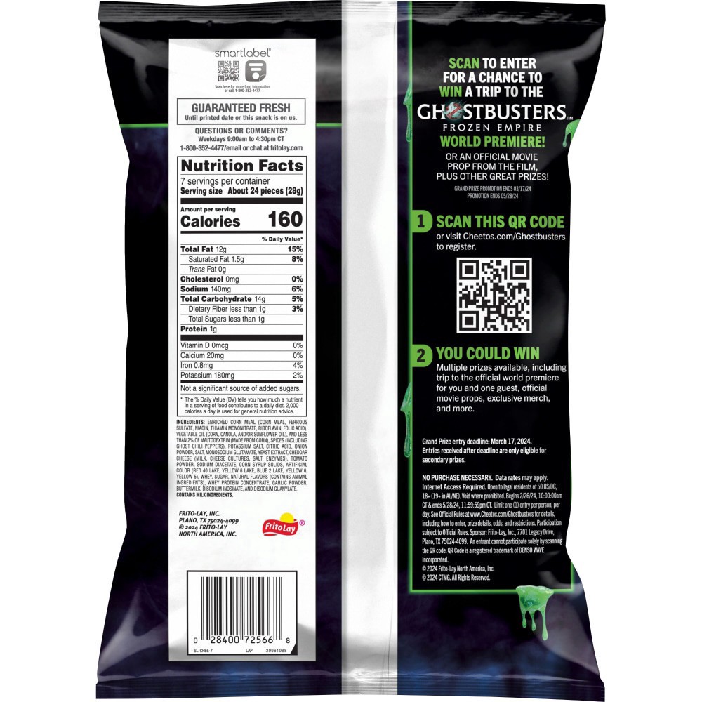 slide 2 of 2, Cheetos Puffs Cheese Flavored Snacks Flamin' Hot Ghost Pepper Flavored 7 Oz, 7 oz