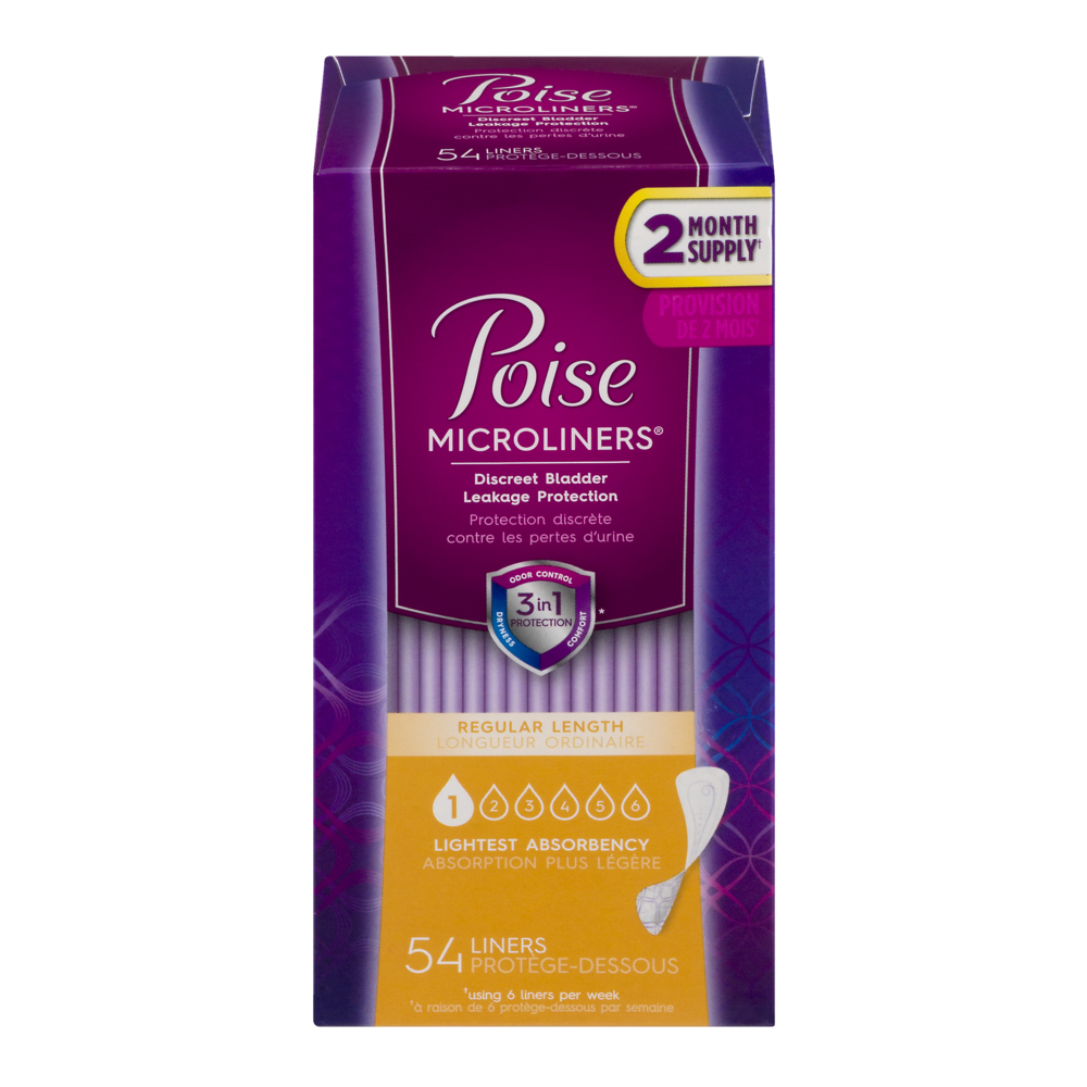 slide 1 of 1, Poise Microliners* Regular Length Lightest Absorbency, 54 ct