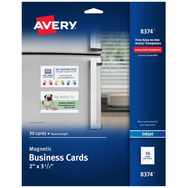 slide 1 of 6, Avery Magnetic Business Cards, Inkjet Compatible, White, Matte Finish, 10 Cards Per Sheet, Pack Of 3 Sheets, 3 ct