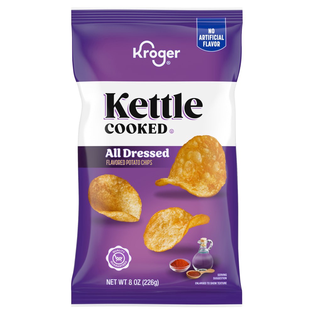 slide 1 of 1, Kroger® Kettle Cooked All Dressed Flavored Potato Chips, 8 oz, 8 oz
