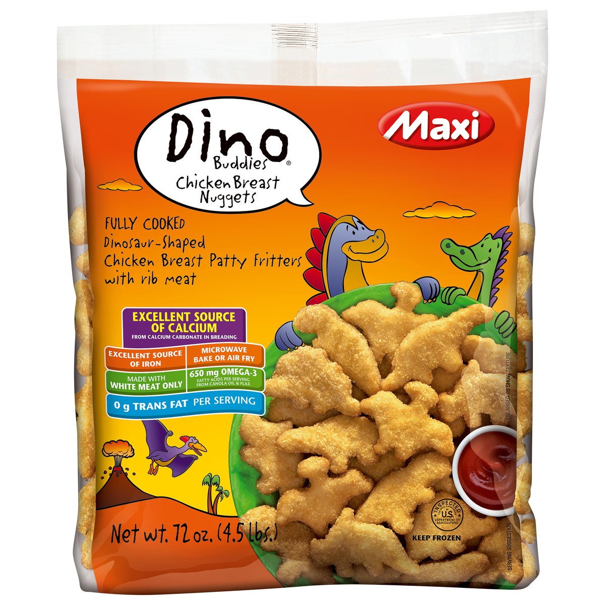 slide 1 of 8, Dino Buddies Maxi Dinosaur-Shaped Chicken Breast Nuggets, 64 oz, 72 oz