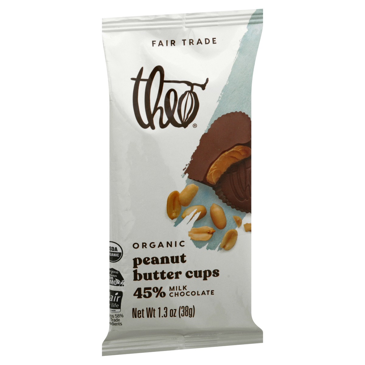 slide 12 of 13, Theo Organic 45% Milk Chocolate Peanut Butter Cups 1.3 oz, 1.3 oz