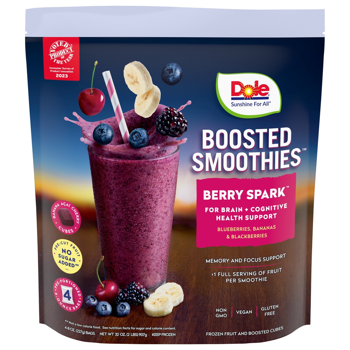 slide 1 of 1, Dole Smoothies, Berry Spark, Boosted, 4 ct