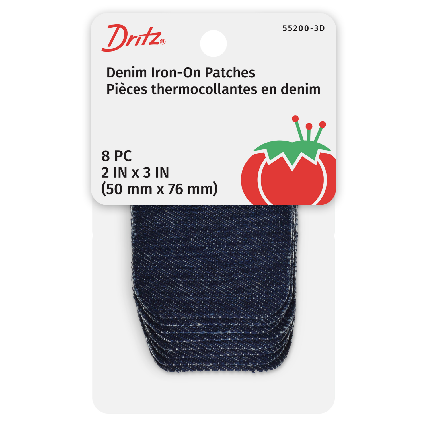 slide 1 of 3, Dritz Patches, Iron-On - Denim - Dark Blue, 2" x 3", 8 ct