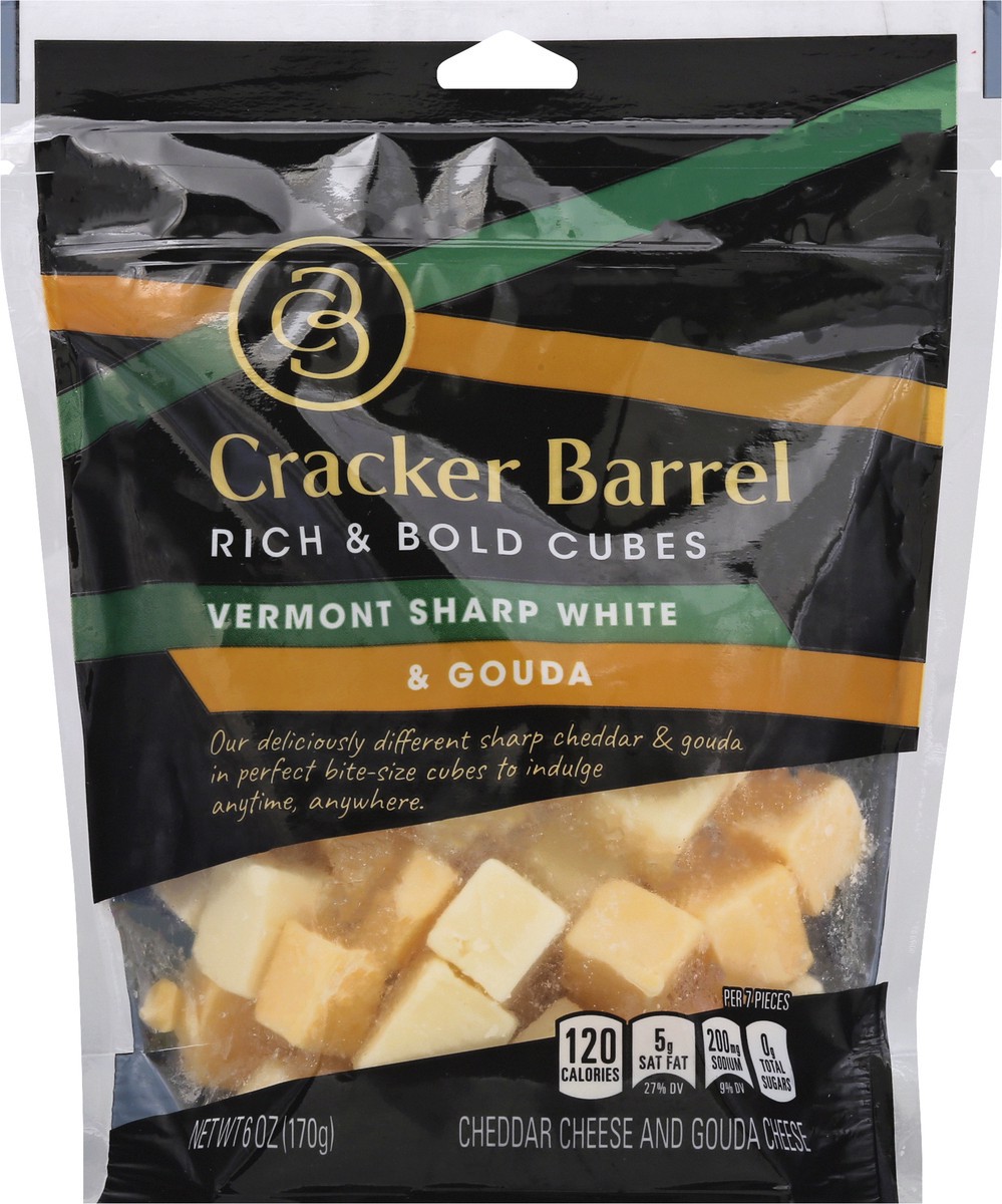 slide 7 of 10, Cracker Barell Rich & Bold Cheese Cubes Vermont Sharp White Cheddar & Gouda, 6 oz