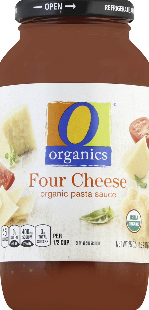 slide 2 of 2, O Organics Organic Four Cheese Pasta Sauce, 25 oz