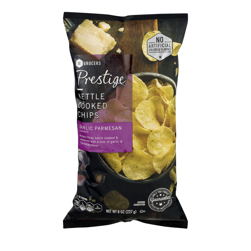 slide 1 of 1, Prestige Kettle Cooked Chips Garlic Parmesan, 8 oz