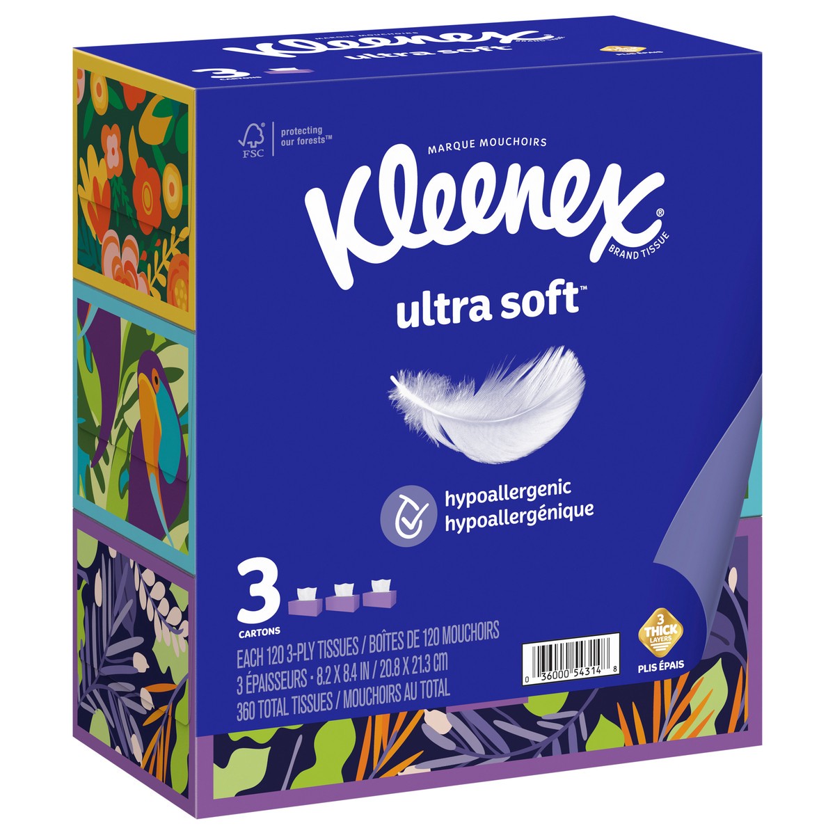 slide 4 of 9, Kleenex Ultra Soft Facial Tissues, 3 Flat Boxes, 120 Tissues per Box, 3-Ply (360 Total Tissues), 3 ct