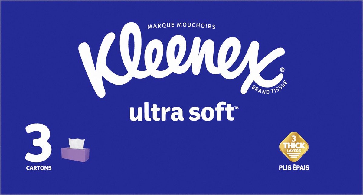 slide 9 of 9, Kleenex Ultra Soft Facial Tissues, 3 Flat Boxes, 120 Tissues per Box, 3-Ply (360 Total Tissues), 3 ct