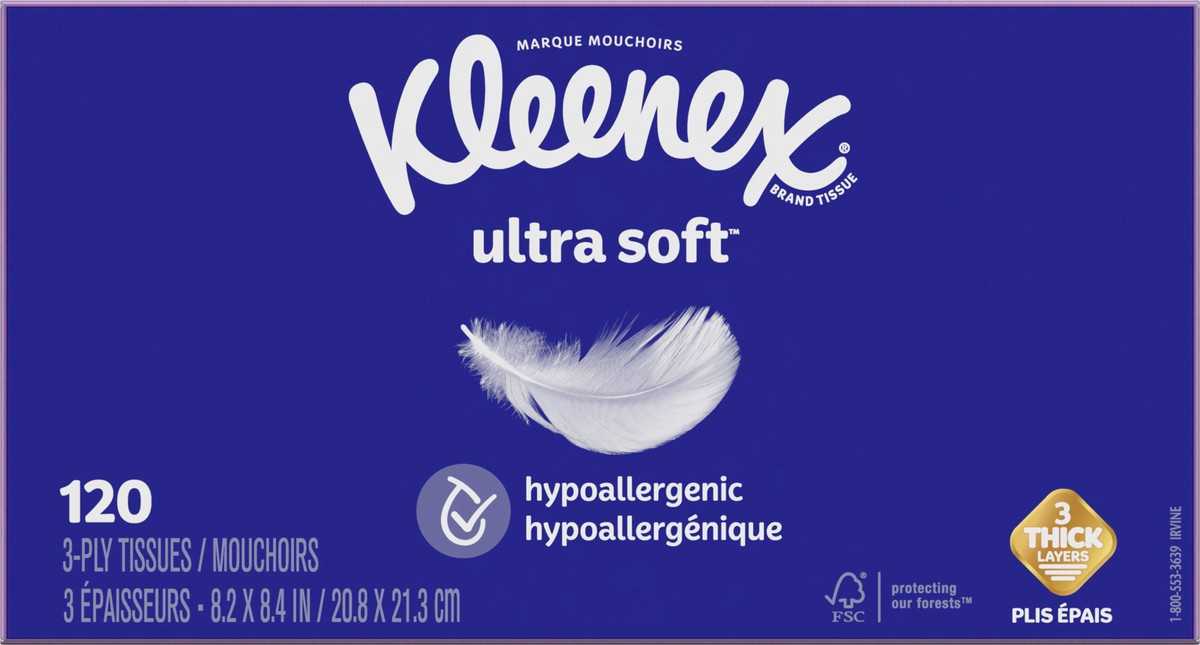 slide 6 of 9, Kleenex Ultra Soft Facial Tissues, 3 Flat Boxes, 120 Tissues per Box, 3-Ply (360 Total Tissues), 3 ct