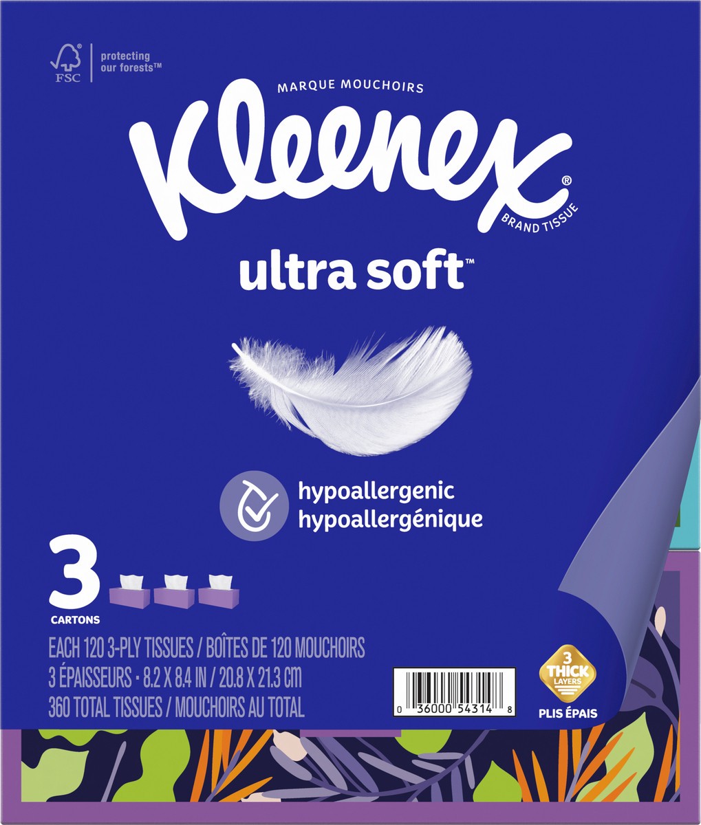 slide 8 of 9, Kleenex Ultra Soft Facial Tissues, 3 Flat Boxes, 120 Tissues per Box, 3-Ply (360 Total Tissues), 3 ct