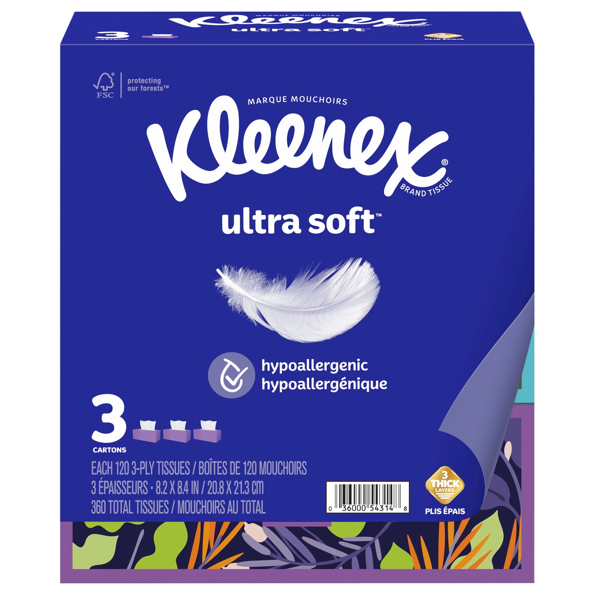 slide 7 of 9, Kleenex Ultra Soft Facial Tissues, 3 Flat Boxes, 120 Tissues per Box, 3-Ply (360 Total Tissues), 3 ct