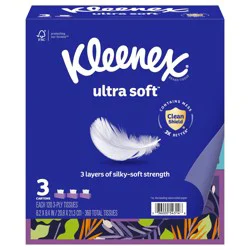 Kleenex Ultra Soft Facial Tissues, 3 Flat Boxes, 120 Tissues per Box, 3-Ply (360 Total Tissues)