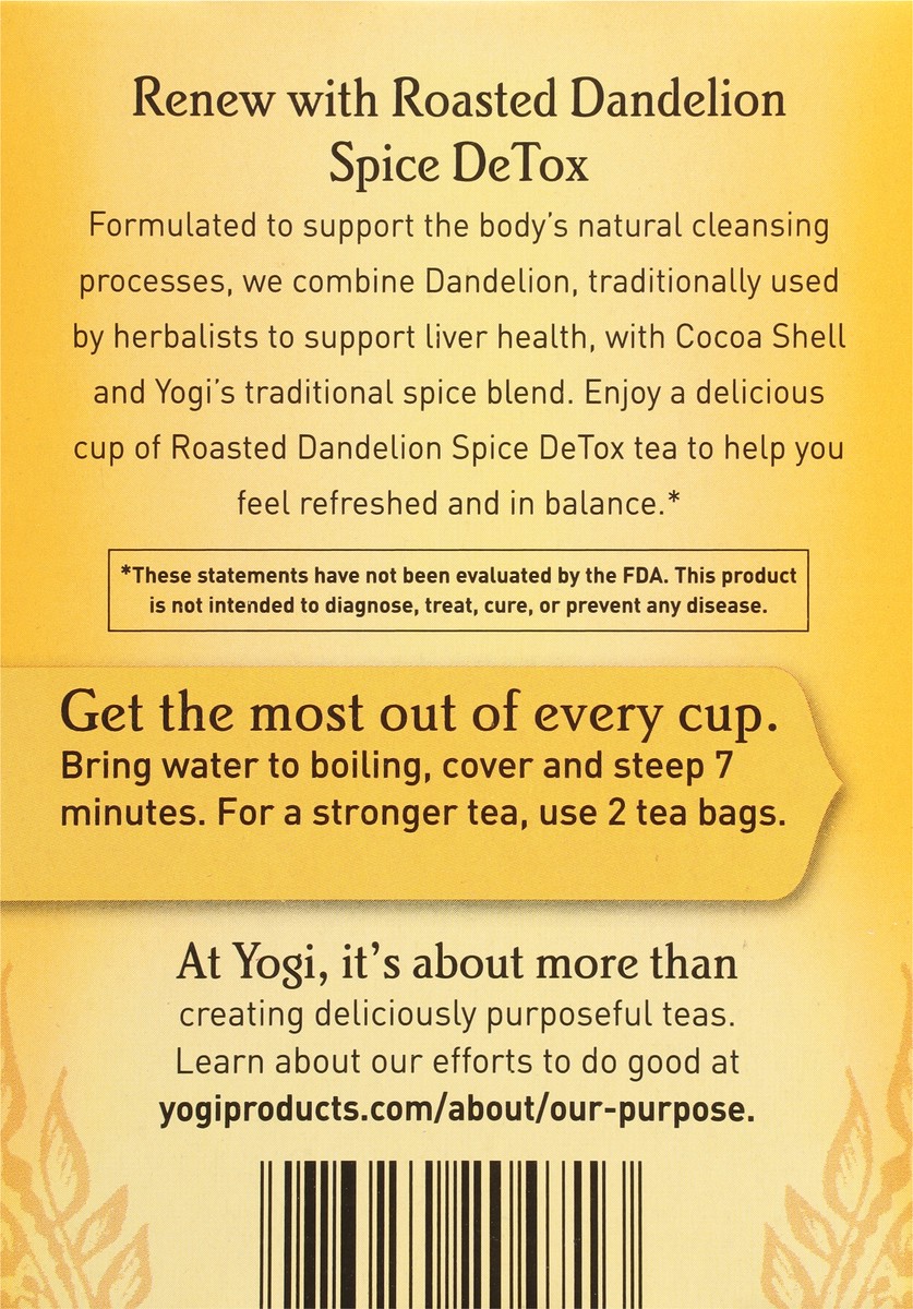 slide 3 of 12, Yogi Detox Roasted Dandelion Spice Herbal Supplement 16 Tea Bags, 16 ct