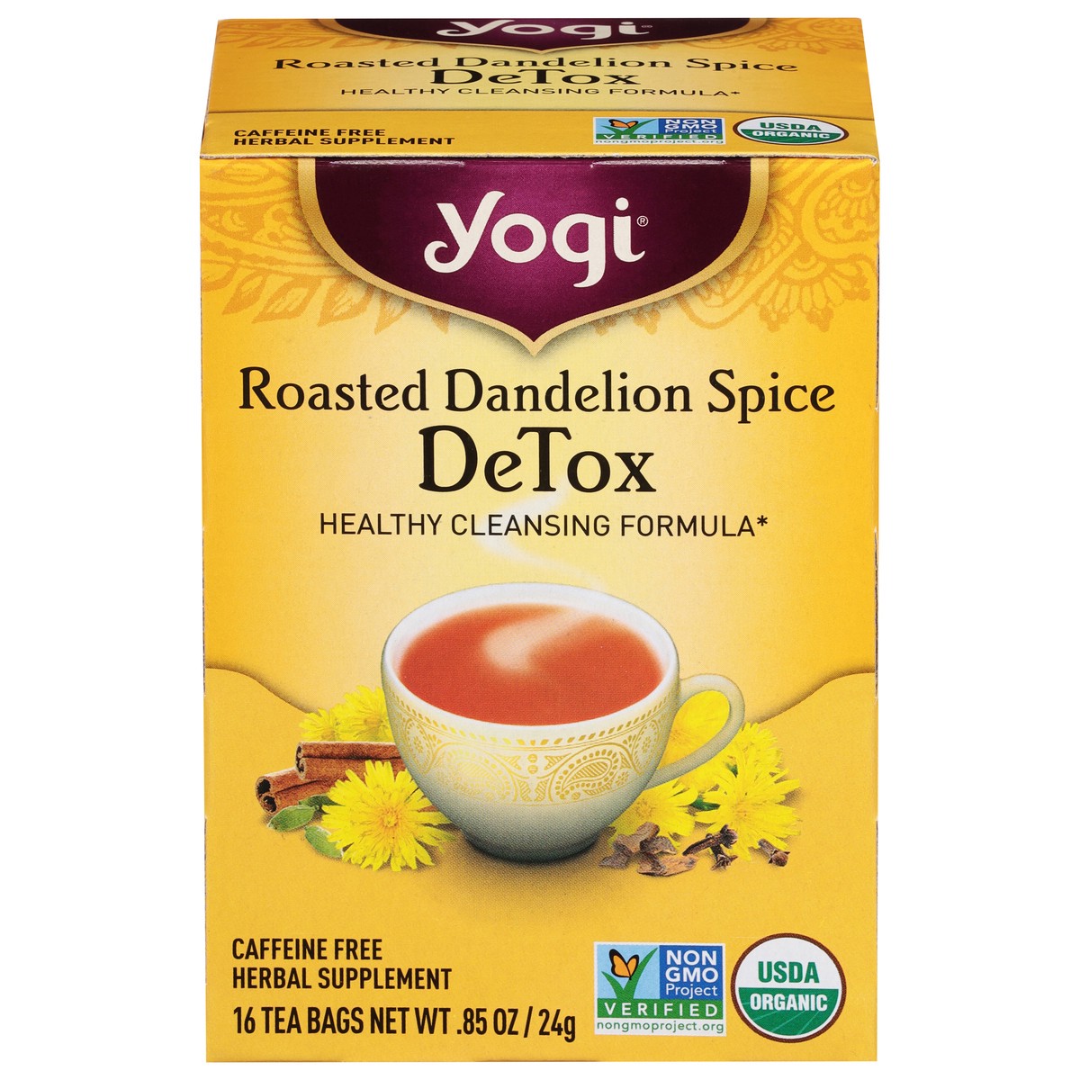 slide 1 of 12, Yogi Tea Roasted Dandelion Spice DeTox, Organic Herbal Tea Bags, 16 Count, 16 ct