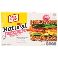 Oscar Mayer Natural Fully Cooked Uncured Bacon Slices, 2.52 oz. Box, 9-11 Slices