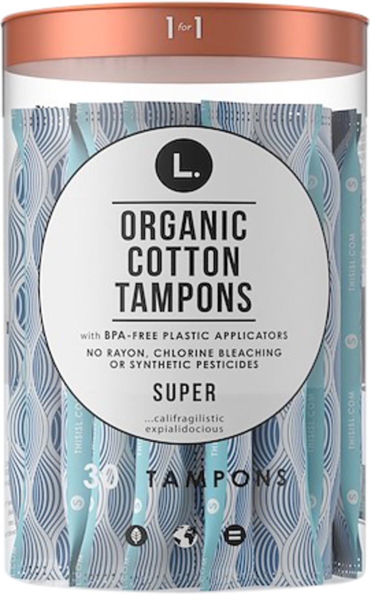 slide 2 of 2, L. Cotton Tampons Super Absorbency, Free from Chlorine Bleaching, Pesticides, Fragrances, or Dyes, 30 Count, 30 ct