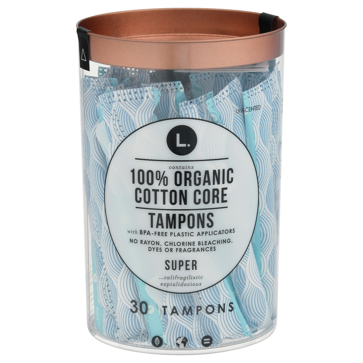 slide 1 of 10, L. Super 100% Organic Cotton Core Unscented Tampons 30 Tampons 30 ea, 30 ct