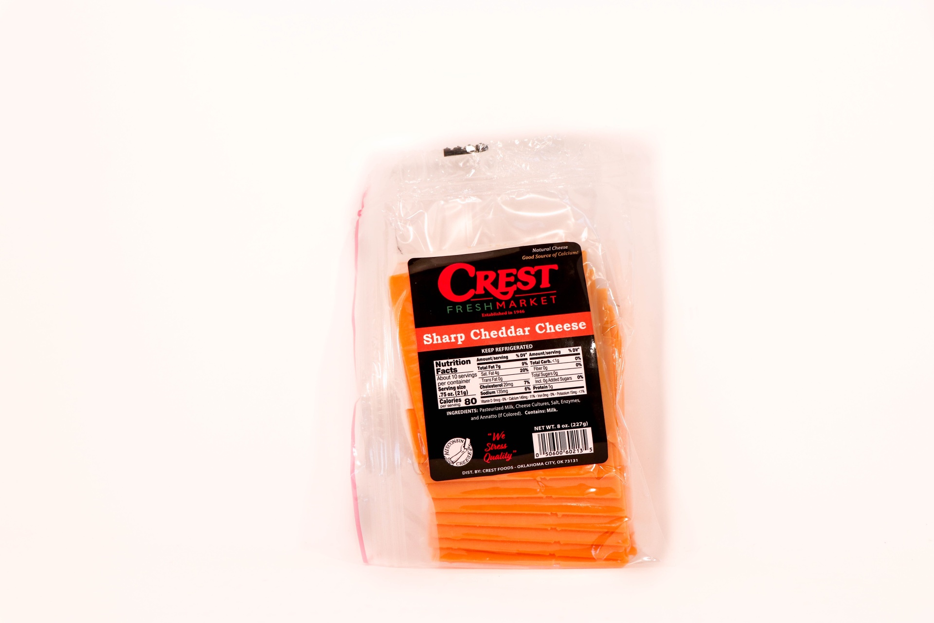 slide 1 of 1, Crest Foods Crest Natural Sliced Sharp Cheddar, 8 oz
