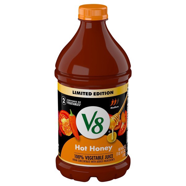 slide 1 of 1, V8, 100% Vegetable Juice, Hot Honey, Medium, 46 oz