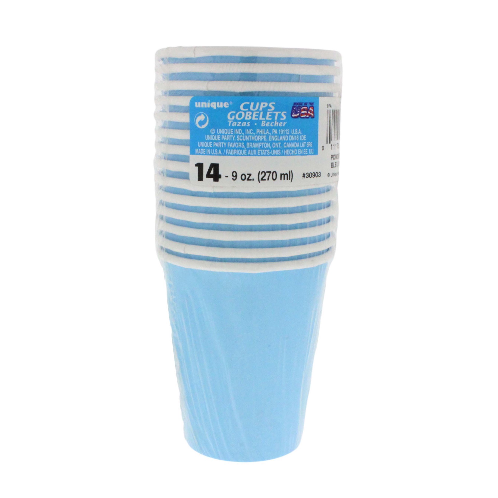 slide 1 of 1, Unique Industries Powder Blue Paper Cups, 9 oz, 14 ct