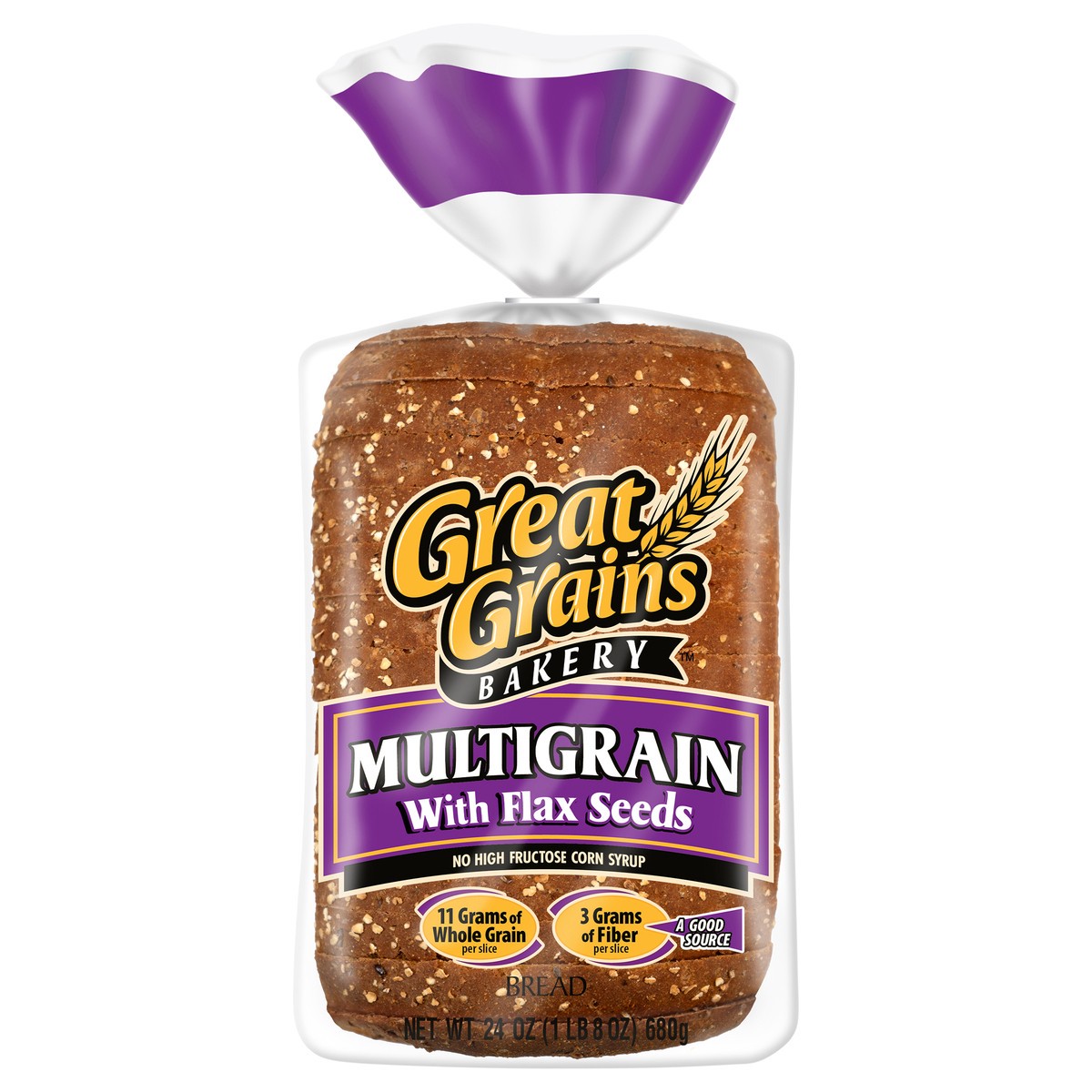 slide 1 of 14, Great Grains Bakery Multigrain with Flax Seeds Bread 24 oz, 24 oz
