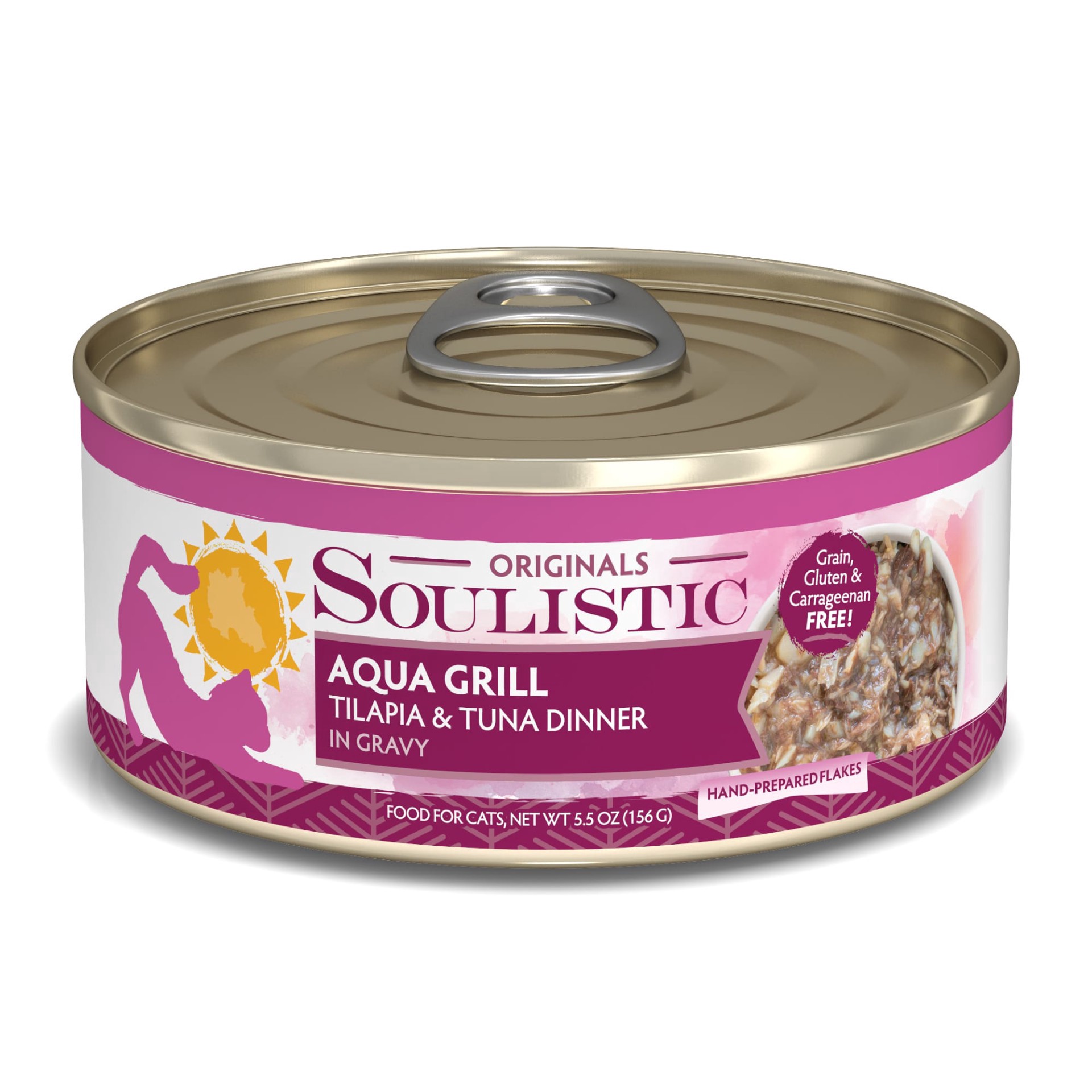 slide 1 of 1, Soulistic Aqua Grill Tilapia & Tuna Dinner Adult Canned Cat Food in Gravy, 5.5 oz