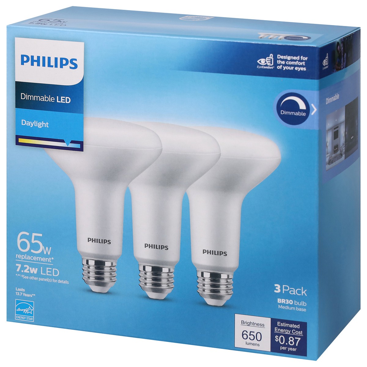 slide 8 of 9, Philips 7.2 Watts Dimmable Daylight LED Light Bulbs 3 ea, 3 ct