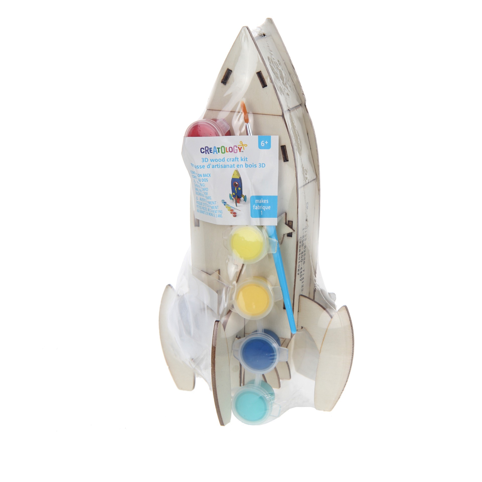 slide 3 of 3, 3d Rocket Wood Crafting Kit By Creatology, 4.37 in x 8 in x 4.37 in