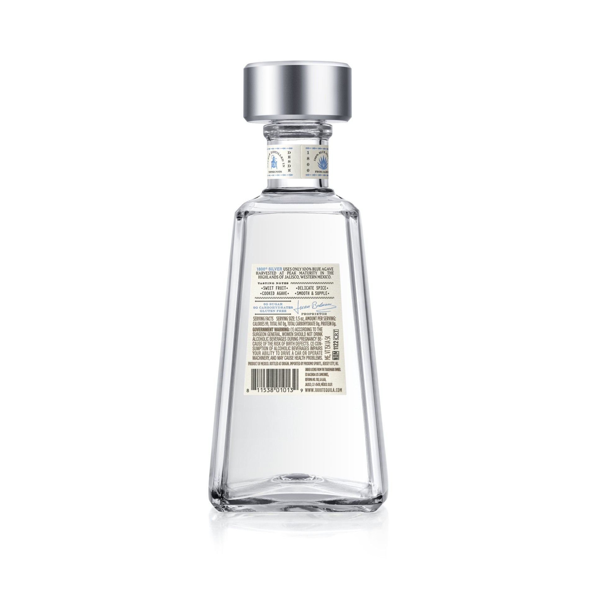 slide 5 of 5, 1800 Silver 100% Agave Reserva Tequila 750.0 ml, 750 ml