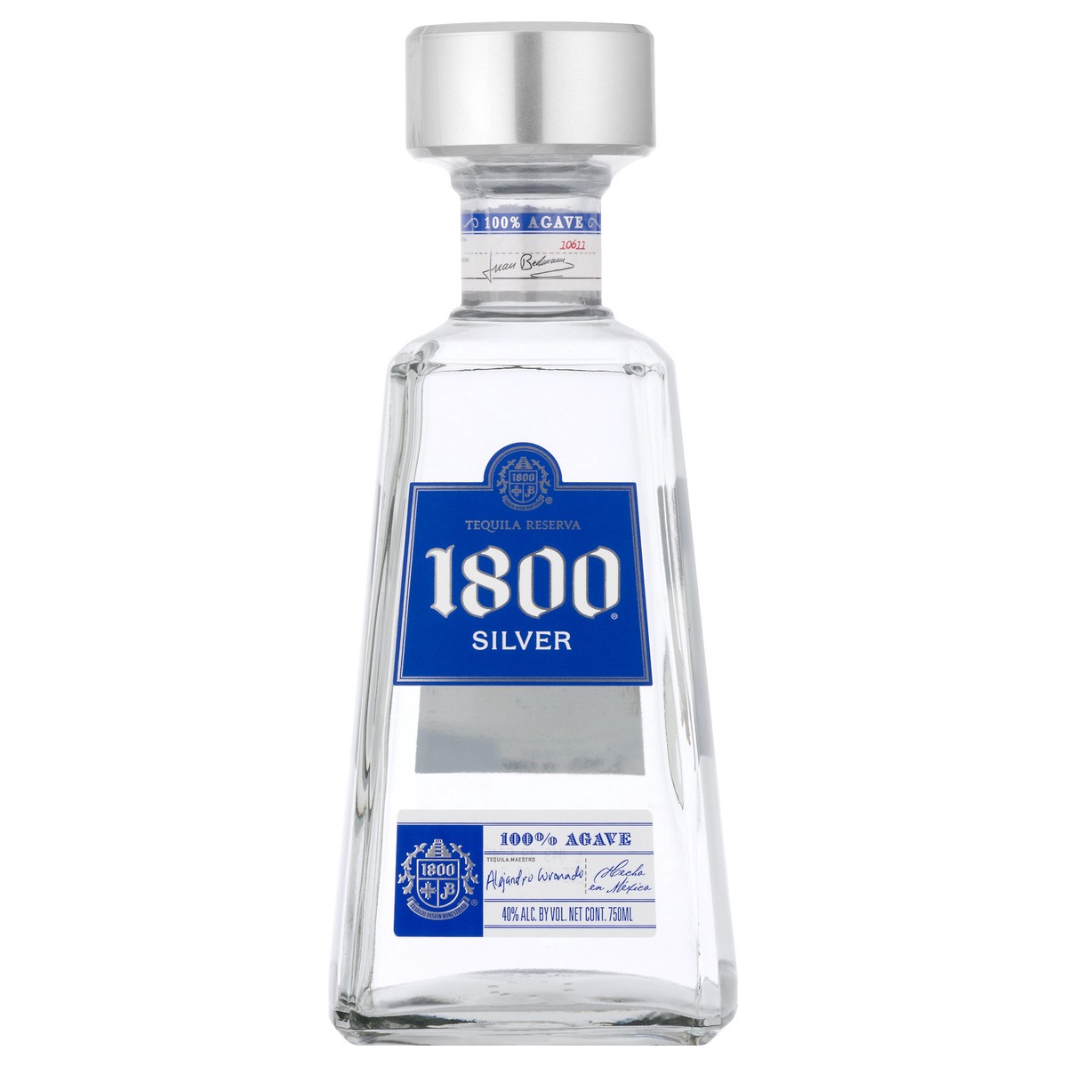 slide 1 of 5, 1800 Silver 100% Agave Reserva Tequila 750.0 ml, 750 ml