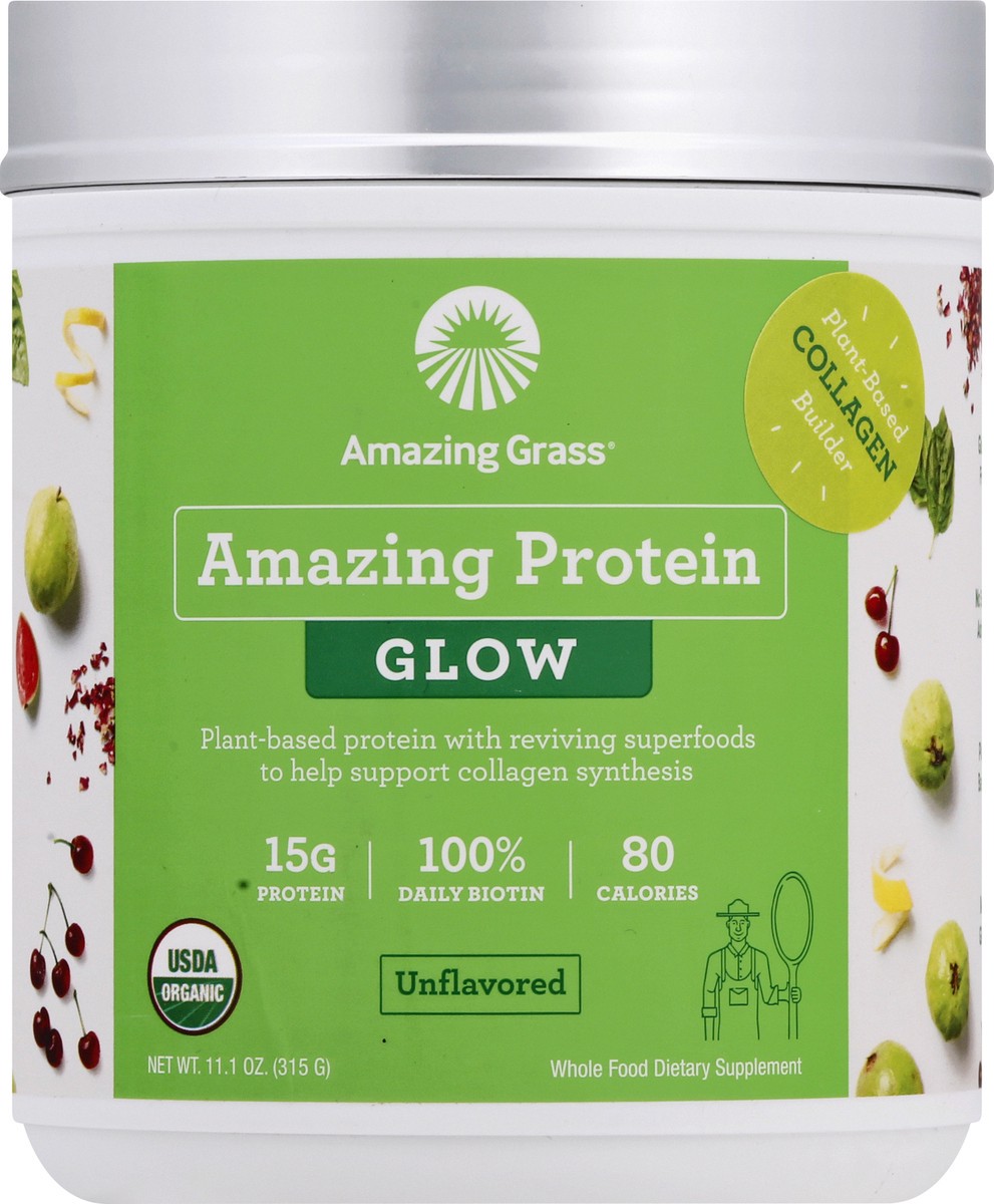 slide 10 of 12, Amazing Grass Glow Unflavored Amazing Protein 11.1 oz, 11.1 oz